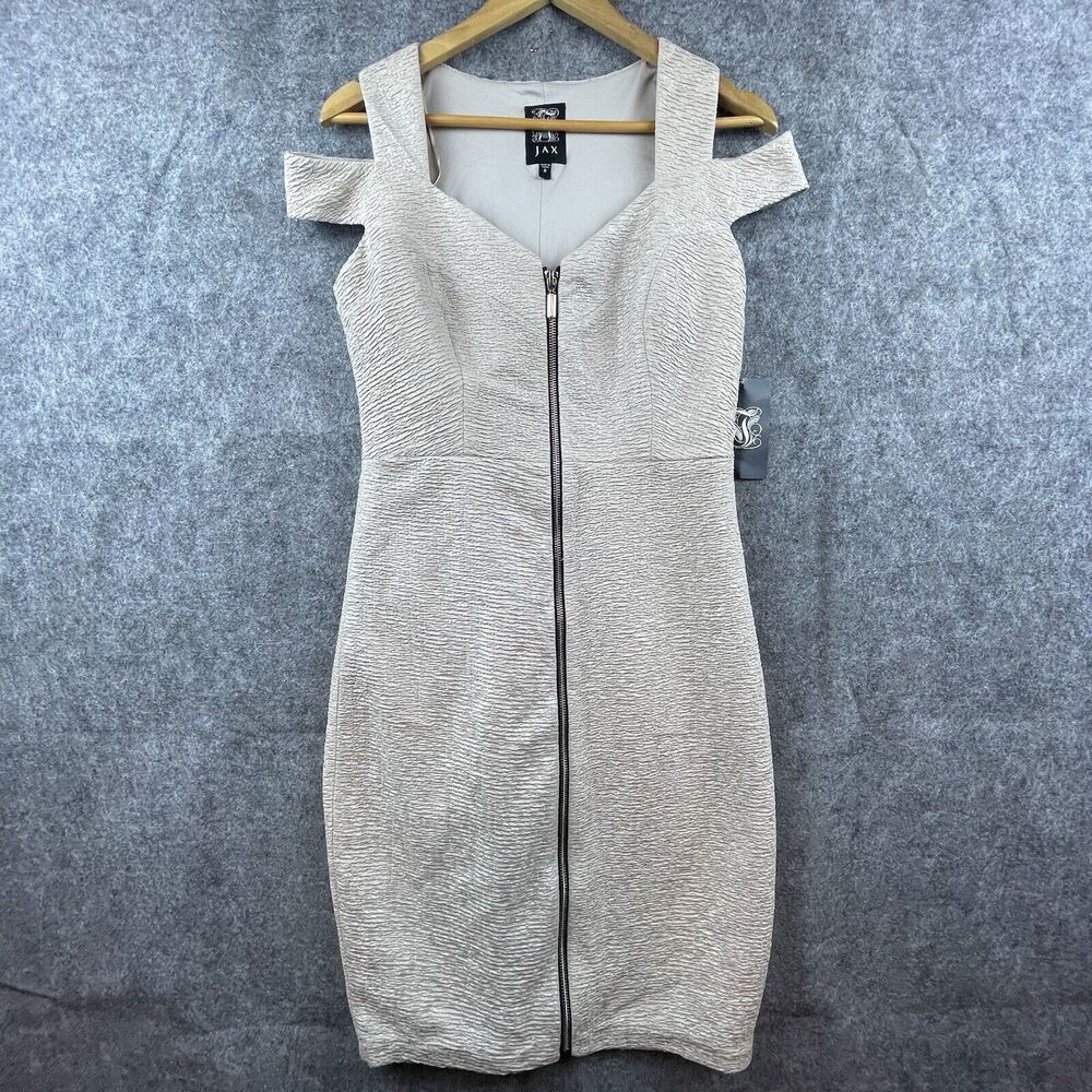 Jax Dress Womens 8 Shimmer Cold Shoulder Full Front Zip Fitted Party Bodycon Y2K